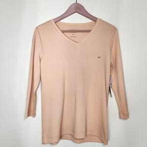 Preswick & Moore 3/4 Sleeve Top Size PM Yellow V-Neck Cotton T-Shirt Classic